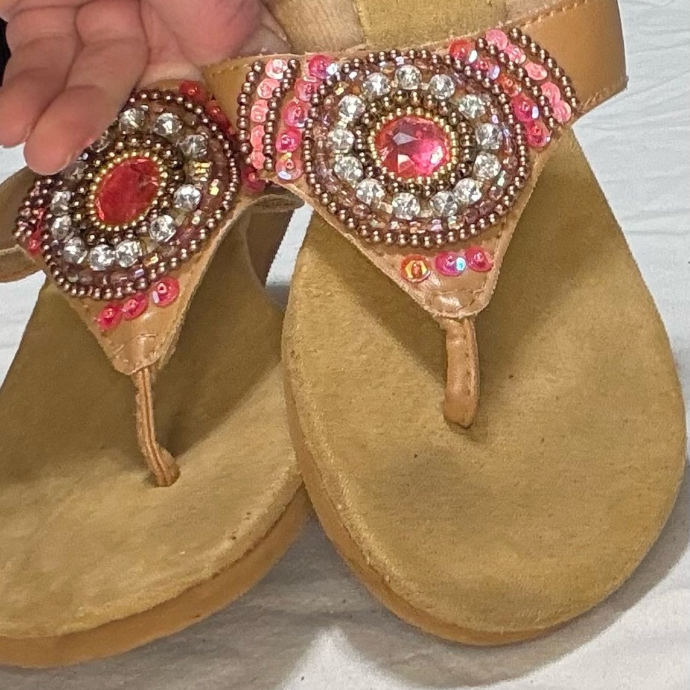 Women's Beaded Sandals in Pink and Tan - Picture 6 of 6